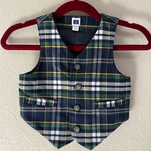 Janie and Jack Plaid Vest Baby Boys 6–12M Blue Green Lined